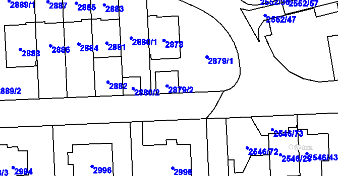 Parcela st. 2879/2 v KÚ Břevnov, Katastrální mapa