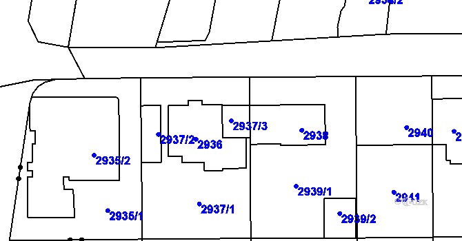 Parcela st. 2937/3 v KÚ Břevnov, Katastrální mapa