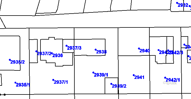 Parcela st. 2938 v KÚ Břevnov, Katastrální mapa