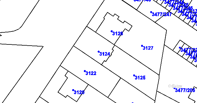 Parcela st. 3124 v KÚ Břevnov, Katastrální mapa