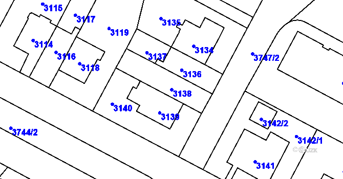 Parcela st. 3138 v KÚ Břevnov, Katastrální mapa