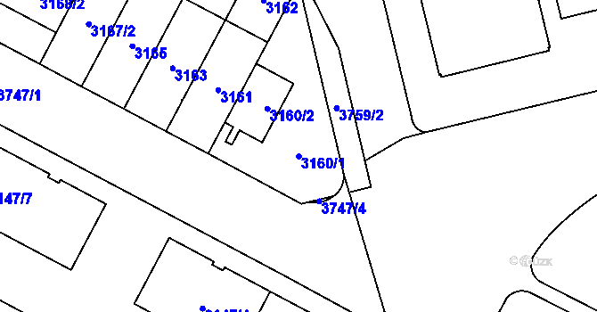 Parcela st. 3160/1 v KÚ Břevnov, Katastrální mapa