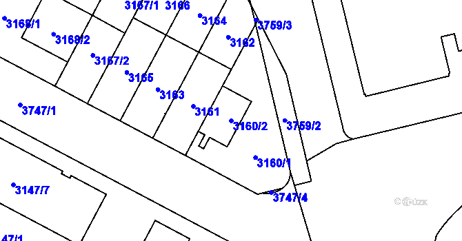 Parcela st. 3160/2 v KÚ Břevnov, Katastrální mapa
