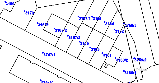 Parcela st. 3165 v KÚ Břevnov, Katastrální mapa
