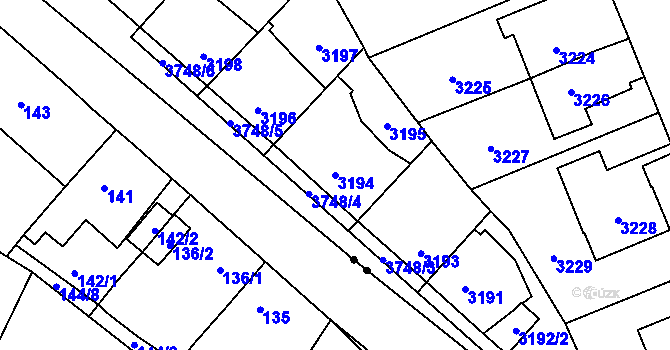Parcela st. 3194 v KÚ Břevnov, Katastrální mapa