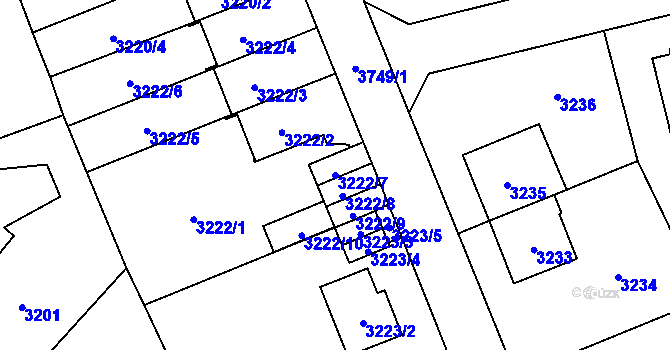 Parcela st. 3222/7 v KÚ Břevnov, Katastrální mapa