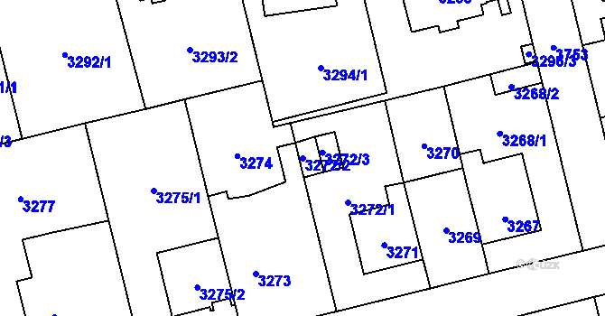 Parcela st. 3272/2 v KÚ Břevnov, Katastrální mapa