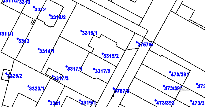 Parcela st. 3315/2 v KÚ Břevnov, Katastrální mapa