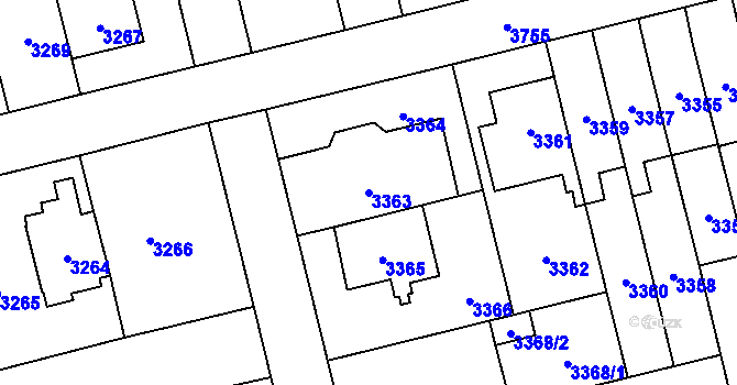 Parcela st. 3363 v KÚ Břevnov, Katastrální mapa