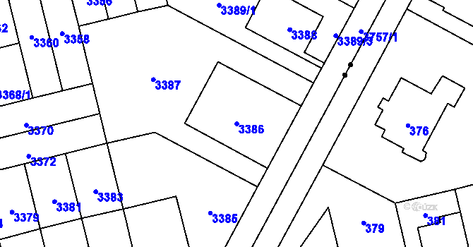 Parcela st. 3386 v KÚ Břevnov, Katastrální mapa