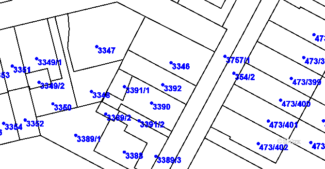 Parcela st. 3392 v KÚ Břevnov, Katastrální mapa