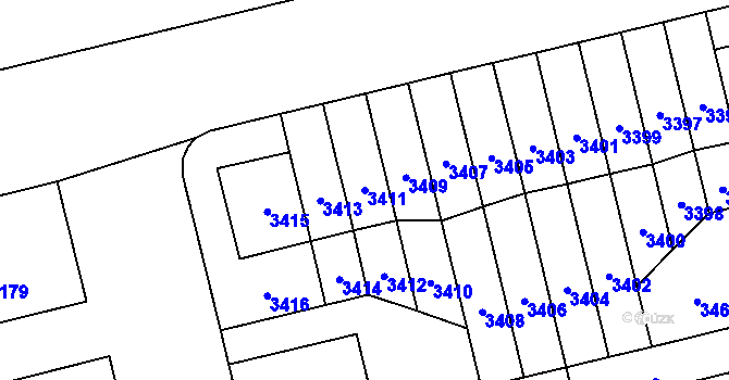 Parcela st. 3411 v KÚ Břevnov, Katastrální mapa