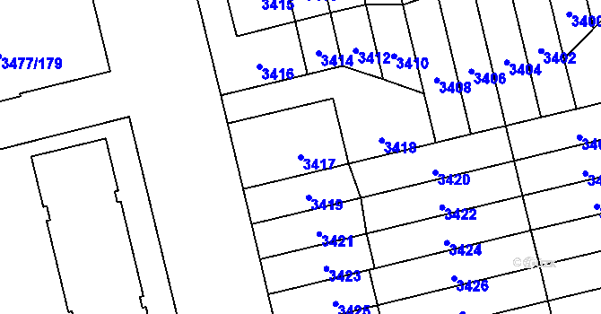 Parcela st. 3417 v KÚ Břevnov, Katastrální mapa