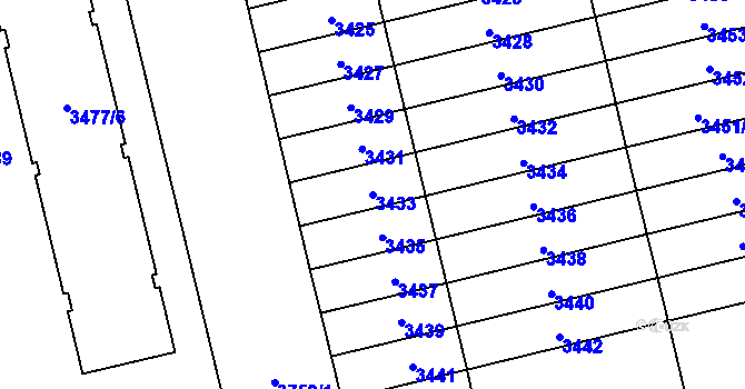 Parcela st. 3433 v KÚ Břevnov, Katastrální mapa