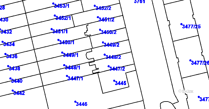 Parcela st. 3448/2 v KÚ Břevnov, Katastrální mapa