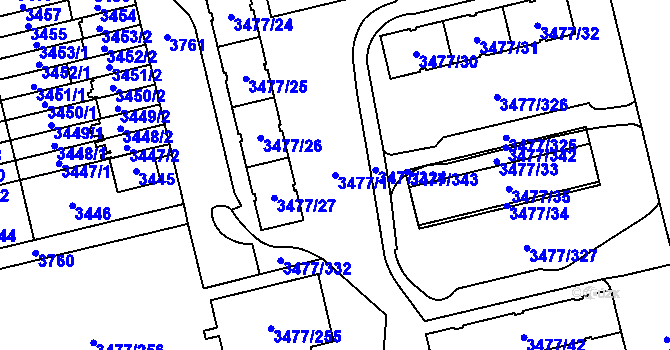 Parcela st. 3477/1 v KÚ Břevnov, Katastrální mapa