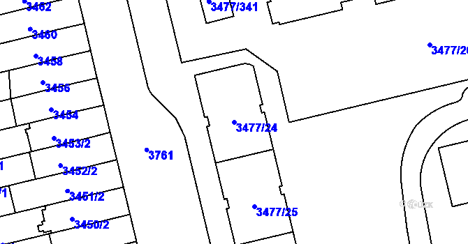 Parcela st. 3477/24 v KÚ Břevnov, Katastrální mapa