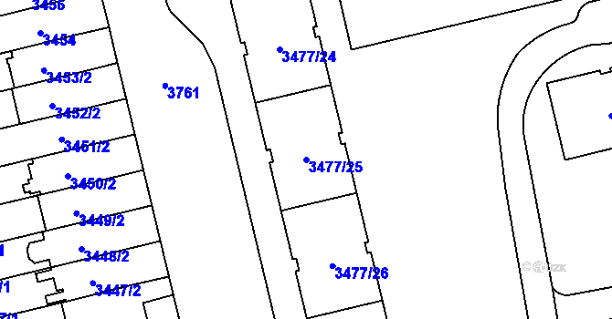Parcela st. 3477/25 v KÚ Břevnov, Katastrální mapa