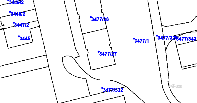 Parcela st. 3477/27 v KÚ Břevnov, Katastrální mapa