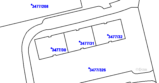 Parcela st. 3477/31 v KÚ Břevnov, Katastrální mapa