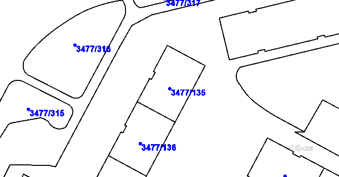 Parcela st. 3477/135 v KÚ Břevnov, Katastrální mapa