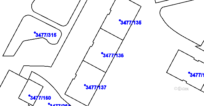 Parcela st. 3477/136 v KÚ Břevnov, Katastrální mapa
