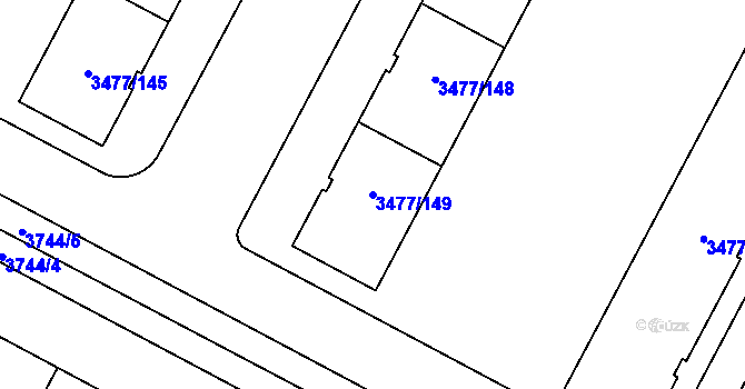 Parcela st. 3477/149 v KÚ Břevnov, Katastrální mapa