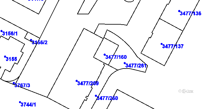 Parcela st. 3477/160 v KÚ Břevnov, Katastrální mapa