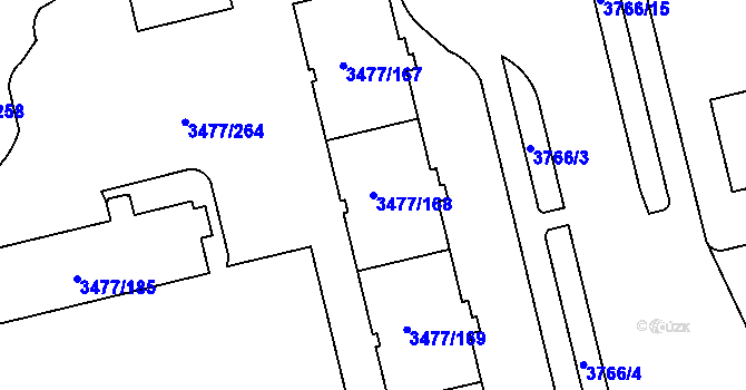Parcela st. 3477/168 v KÚ Břevnov, Katastrální mapa