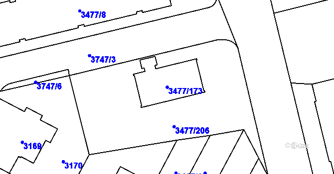 Parcela st. 3477/173 v KÚ Břevnov, Katastrální mapa