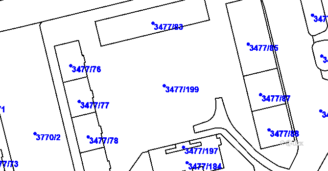 Parcela st. 3477/199 v KÚ Břevnov, Katastrální mapa
