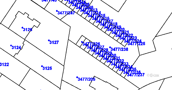 Parcela st. 3477/227 v KÚ Břevnov, Katastrální mapa