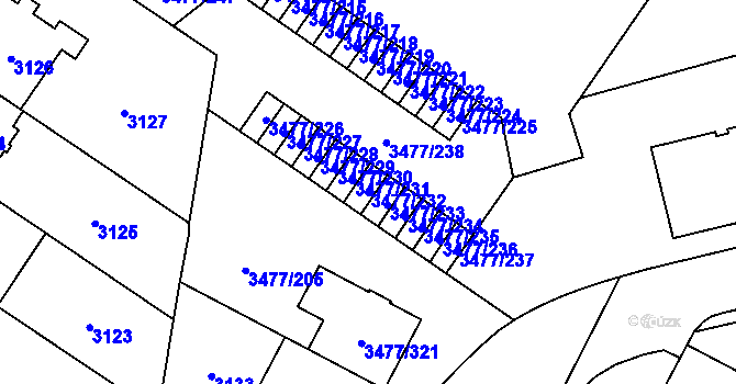 Parcela st. 3477/232 v KÚ Břevnov, Katastrální mapa
