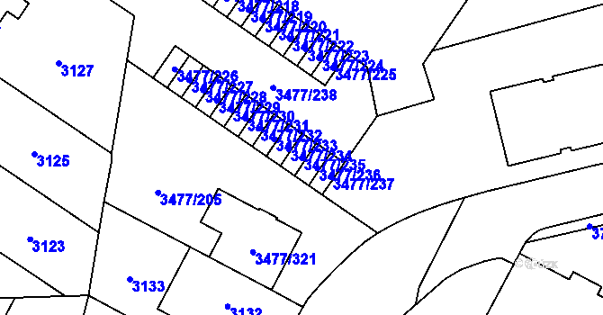 Parcela st. 3477/235 v KÚ Břevnov, Katastrální mapa