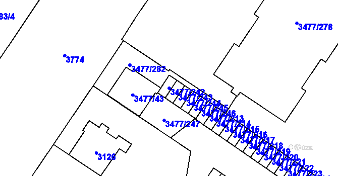 Parcela st. 3477/242 v KÚ Břevnov, Katastrální mapa