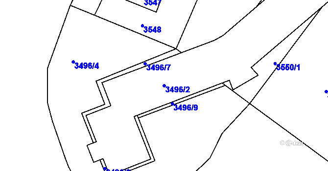 Parcela st. 3496/2 v KÚ Břevnov, Katastrální mapa