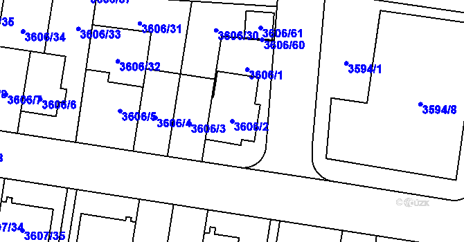Parcela st. 3606/2 v KÚ Břevnov, Katastrální mapa