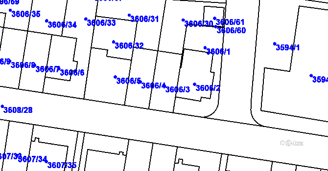 Parcela st. 3606/3 v KÚ Břevnov, Katastrální mapa