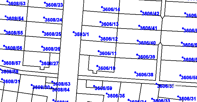 Parcela st. 3606/11 v KÚ Břevnov, Katastrální mapa