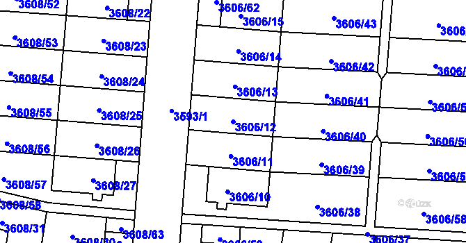 Parcela st. 3606/12 v KÚ Břevnov, Katastrální mapa