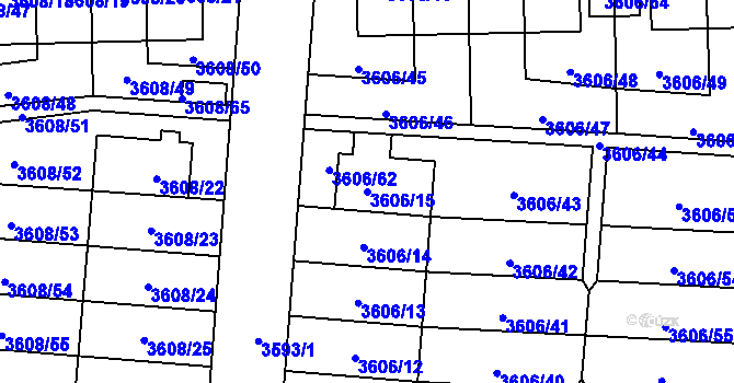 Parcela st. 3606/15 v KÚ Břevnov, Katastrální mapa