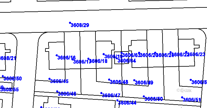 Parcela st. 3606/19 v KÚ Břevnov, Katastrální mapa