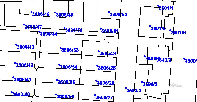 Parcela st. 3606/24 v KÚ Břevnov, Katastrální mapa