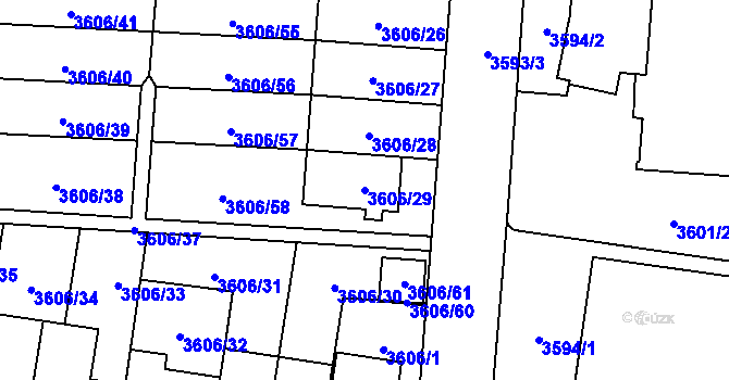 Parcela st. 3606/29 v KÚ Břevnov, Katastrální mapa