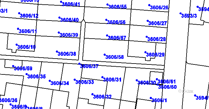 Parcela st. 3606/58 v KÚ Břevnov, Katastrální mapa