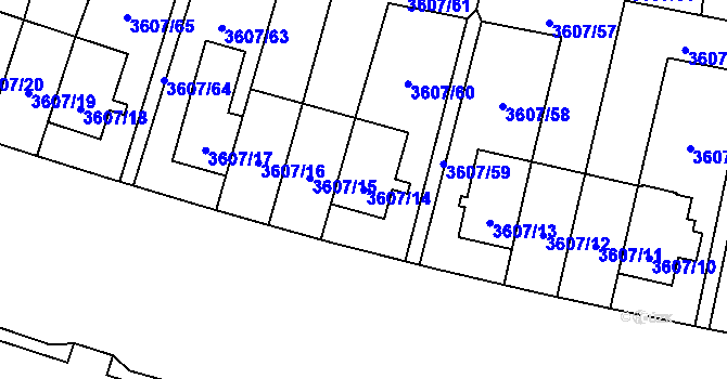 Parcela st. 3607/14 v KÚ Břevnov, Katastrální mapa