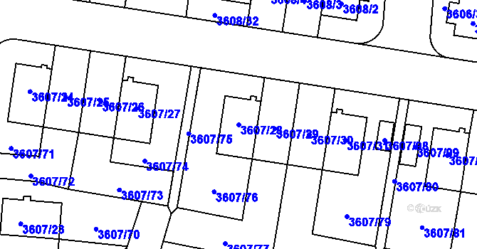 Parcela st. 3607/28 v KÚ Břevnov, Katastrální mapa