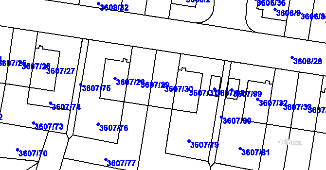 Parcela st. 3607/30 v KÚ Břevnov, Katastrální mapa