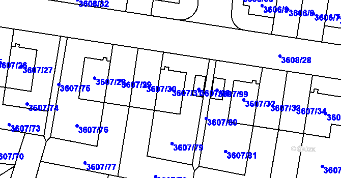 Parcela st. 3607/31 v KÚ Břevnov, Katastrální mapa