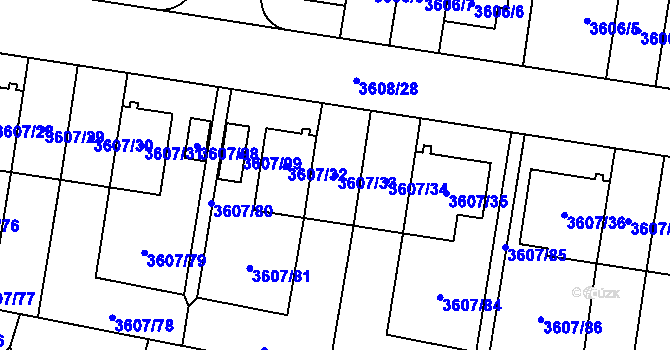 Parcela st. 3607/33 v KÚ Břevnov, Katastrální mapa